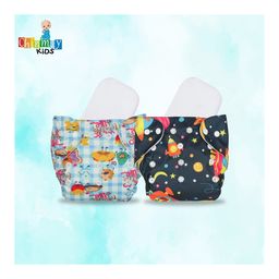 Chinmay Kids Cloth Diaper Cute Prints Freesize Reusable Washable Adjustable Snap Buttons Cloth Diaper For Babies With Wet Free Insert Pads Leak Proof & Dry Feel Pack of 2 - Sky Blue & Dark Blue image 2