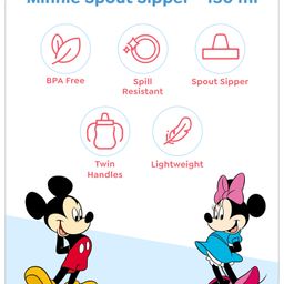 babyhug disney Babyhug Hard Spout Non Spill Sipper Cup With Twin Handle & Mickey & Minnie Mouse Print Pink - 150 ml image 2