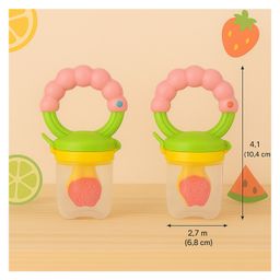 KIDS BASIC BPA Free Silicone Food Nibbler for Fruit and Veggie with Rattle Handle - Pink (Pack of 2) image 2