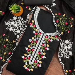 KALINI Women's Chandrei Cotton Floral Embroidery Unstitched Salwar Suit Dress Material with Dupatta-image-94