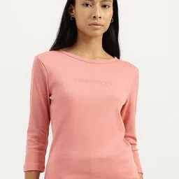 United Colors of Benetton Women Graphic Printed Boat Neck Pure Cotton T-Shirt-picture-49