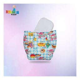 Chinmay Kids Cloth Diaper Cute Prints Freesize Reusable Washable Adjustable Snap Buttons Cloth Diaper For Babies With Wet Free Insert Pads Leak Proof & Dry Feel Pack of 2 - Sky Blue & Dark Blue image 3