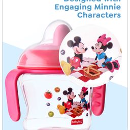 babyhug disney Babyhug Hard Spout Non Spill Sipper Cup With Twin Handle & Mickey & Minnie Mouse Print Pink - 150 ml image 3