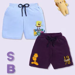 YK X Minute Mirth Boys Assorted Pack Of 2 Sponge Bob Printed Cotton Shorts-17