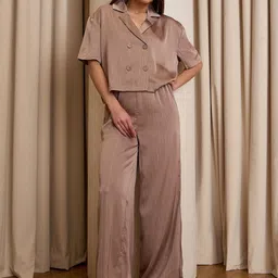 Sweet Dreams Women Striped Shirt Collar Satin Top Pyjamas Night suit-picture-55