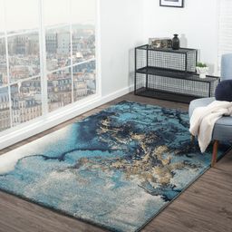 OBSESSIONS Blue Abstract Anti-Skid Polypropylene Carpet-picture-4