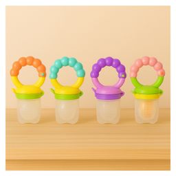 KIDS BASIC BPA Free Silicone Food Nibbler for Fruit and Veggie with Rattle Handle - Pink (Pack of 2) image 5