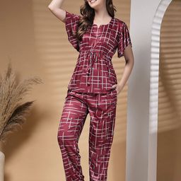 ETC Geometric Printed Notch Neck Satin Kaftan With Pyjama-picture-48