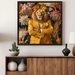 999Store Brown & White Lion & Floral Canvas Wall Art-image-1