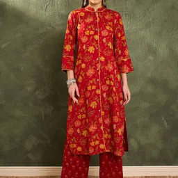Shae by SASSAFRAS Women Floral Printed Pure Cotton Kurta with Palazzo-picture-38