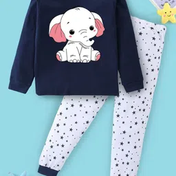 BLUSHES Kids Sitting Elephant Printed Pure Cotton Night Suits-image-49