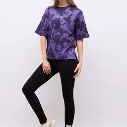 Styli Tie & Dye Round Neck Oversized Fit T-shirt With High Rise Fitted Leggings-image-30