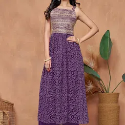 KALINI Women Ethnic Motifs Embroidered Square Neck Georgette Anarkali Kurta-image-5