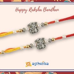 Asthetika Set of 2 Artificial Beaded Traditional Thread Rakhi image 3