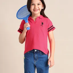 U.S. Polo Assn. Kids Girls Polo Collar Pure Cotton T-shirt-picture-34