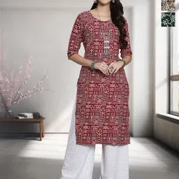 HERE&NOW Selection Of 3 Ethnic Motifs Printed Round Neck Straight Kurta-image-49