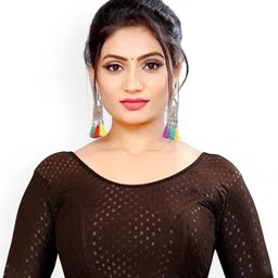 SS Sanket Synthetics Woven Design Round Neck Half Sleeves Slip On Saree Blouse-picture-48