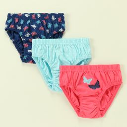 Babyhug 100% Cotton Antibacterial Stripes & Butterfly Print Panties Pack Of 3 - Multicolor-image-95