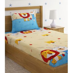 HOSTA HOMES 280 GSM Glaced Cotton Single Bed Sheet With 1 Pillow Cover Stars & Clouds Print - Multicolour-image-64