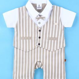 Mini Taurus Half Sleeves Party Wear Striped Romper - Beige-picture-24