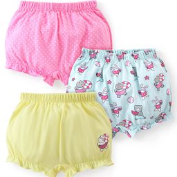 Babyhug 100% Cotton Bloomer Hippo Print Pack of 3 - Pink Blue & Yellow-image-9