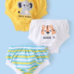 Doodle Poodle 100% Cotton Knit Striped & Animals Printed Briefs Pack of 3 - Blue Yellow & White-picture-25