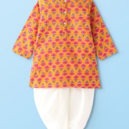 Babyhug 100% Cotton Woven Full Sleeves Floral Printed Kurta & Dhoti Set - Mustard Yellow-image-23