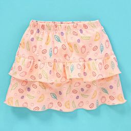 Tango Interlock Knit Knee Length Skirts Strawberry Print - Peach-picture-13