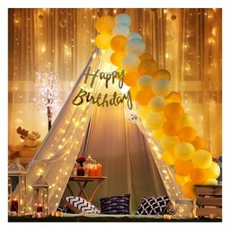 Bubble Trouble Birthday Decoration Items - 26 Pcs, Happy Birthday Decoration Items for Wife | Cabana Tent for Birthday Decorations Girls Boys | White Golden Balloons for Decoration With White Net-image-55