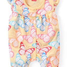 Babyhug 100% Cotton Knit Cap Sleeves Romper Butterfly Print - Yellow-image-45