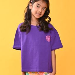 Anthrilo Half Sleeves Heart Placement Printed Tee - Purple-picture-3