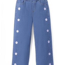 Pine Kids Denim Woven Full Length Jeans with Floral Embroidery - Blue-picture-34