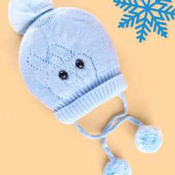 Babyhug Woollen Tie Knot Cap with Pom Pom - Blue-25