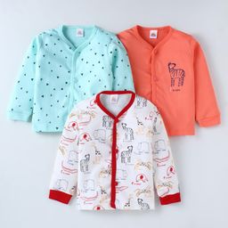 Mini Donuts Interlock Knit Full Sleeves Front Open Vests with Animal Print Pack of 3 - White Sea Green & Orange-image-79