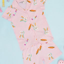 Pantaloons Junior Cotton Knit Half Sleeves Bunny Printed Coordinating Night Wear Set - Cloud Pink-image-9