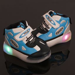 FEETWELL SHOES Color Blocked & OGGY Text Designed Velcro Closure LED Shoes-Blue-image-91