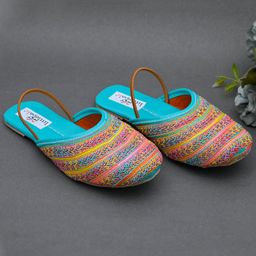 Little Palz Abstract Embroidered Mojaris - Turquoise & Multi Colour-image-62
