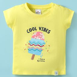 Ollypop Sinker Knit Half Sleeves T-Shirt With Cool Vibes Text Print - Yellow-image-96