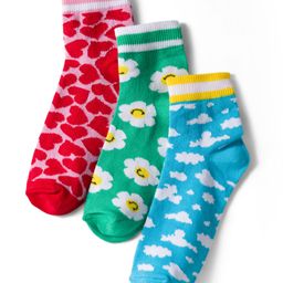 Pine Kids Knit Ankle Length Socks with Floral & Heart Design Pack of 3 (Color May Vary)-picture-24