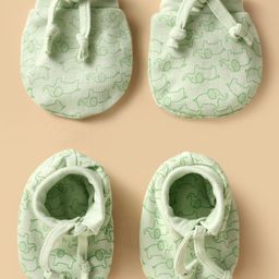 Simply Cotton Interlock Knit Mitten & Booties Set with Elephant Print - Light Green-25