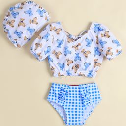 Babyhug Two Piece Swimsuit With Animal Print & Cap - Light Blue-image-93
