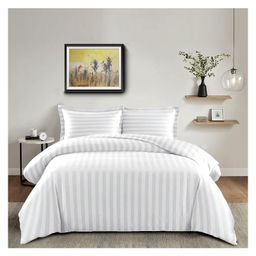 Filymore Super King Size Plain Solid Stripe Double Bedsheet With Two King Size Pillow Cover Made With Pure Microfiber(Size 108x108 Inches)(Colour-White)-37