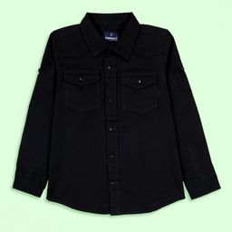 Kiddopanti Cotton Woven Full Sleeves Solid Pocket Detailed Shirt - Black-image-32