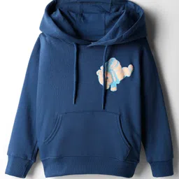 Taeko Fleece Knit Full Sleeves Hooded Sweatshirt With Teddy Bear Print & Kangaroo Pockets - Blue-picture-36