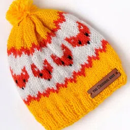 The Original Knit Fox Designed & Pom Pom Embellished Cap - Yellow & White - Diameter - 30cm-picture-32