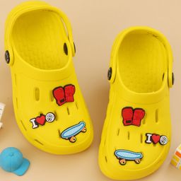 Yellow Bee Skateboard Applique Detailed Perforated Slingback Clogs - Yellow-picture-44