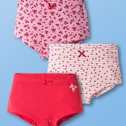 Pine Kids Cotton Knit Hipster With Floral Print Pack Of 3 - Pink White & Dark Pink-picture-7