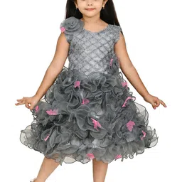 CHANDRIKA Girls Grey Knee Length Party Dress-picture-45