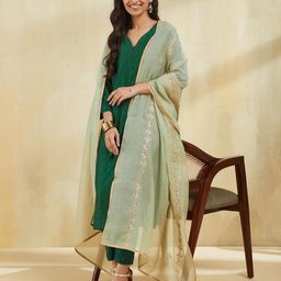 Fabindia Floral Embroidered Cotton Silk Dupatta With Sequinned-10