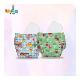 Chinmay Kids Cloth Diaper Cute Prints Freesize Reusable Washable Adjustable Snap Buttons Cloth Diaper For Babies With Wet Free Insert Pads Leak Proof & Dry Feel Pack of 2 - Sky Blue & Green image 2